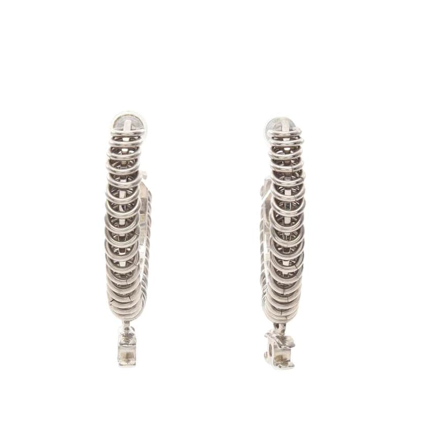 Chanel CC Stainless Steel Multi Ring Hoop Push Back Earrings Silver Stainless steel Good condition - Front View