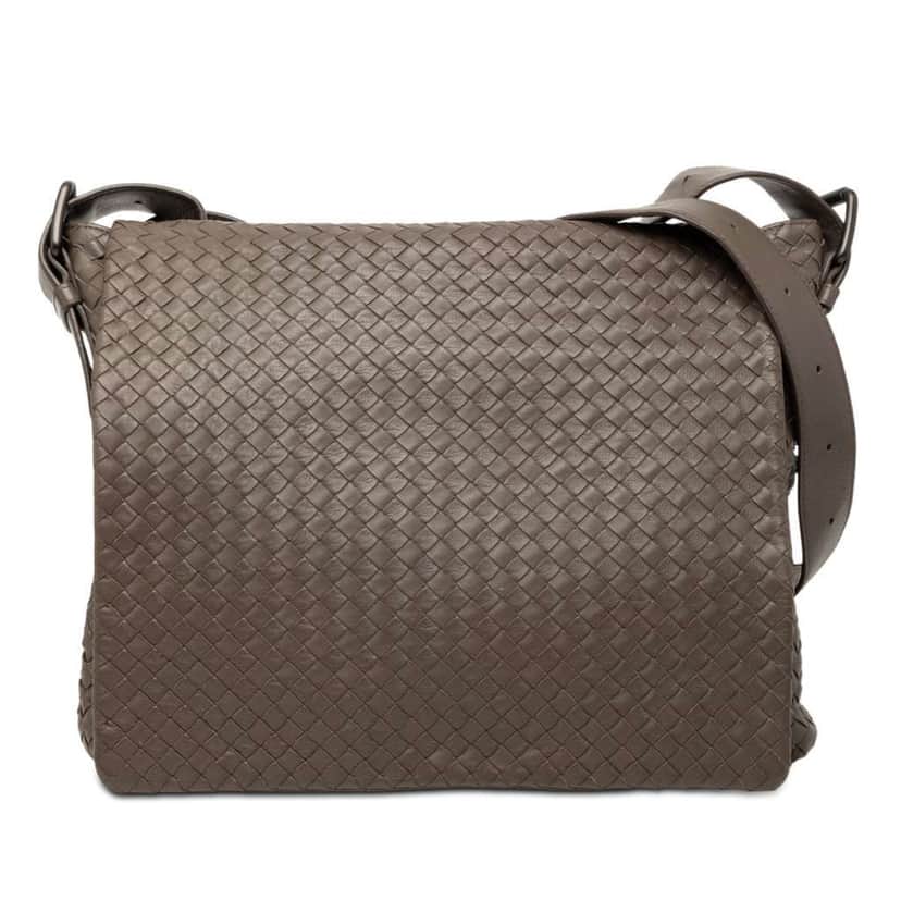 Bottega Veneta Nappa Intrecciato Messenger Bag Brown Leather Good condition - Front View