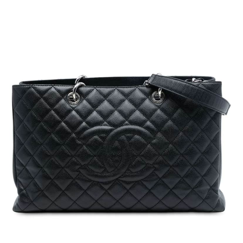 Chanel Caviar Grand Shopping Tote XL Black Leather Good condition - Front View