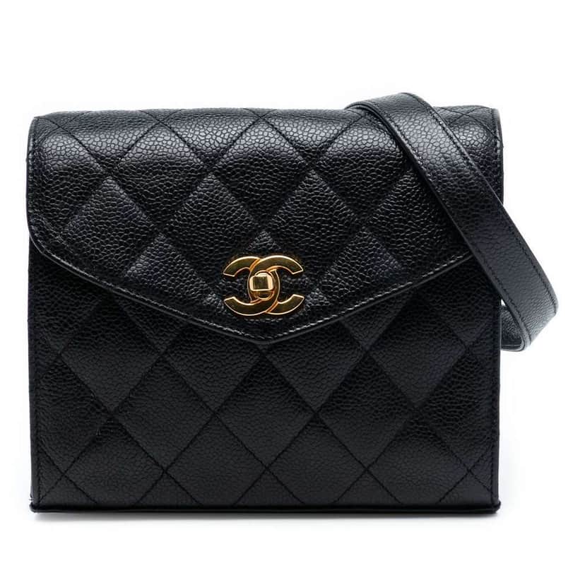 Chanel Mini CC Quilted Caviar Envelope Flap Black Leather Very good condition - Front View