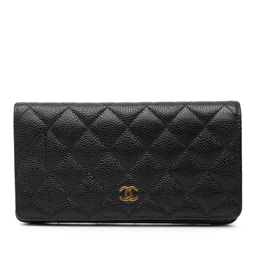 Chanel CC Quilted Caviar Yen Wallet Black Leather Good condition - Front View