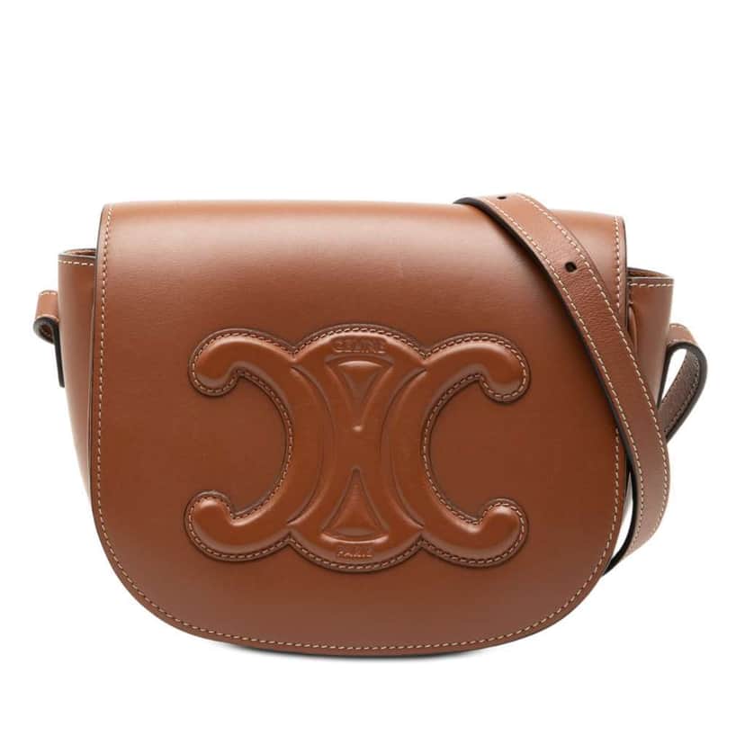 Celine Medium Calfskin Cuir Triomphe Folco Crossbody Brown Leather Good condition - Front View