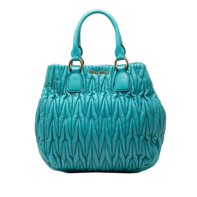 Miu Miu Matelasse Nappa Tote Blue Leather Very good condition - Front View