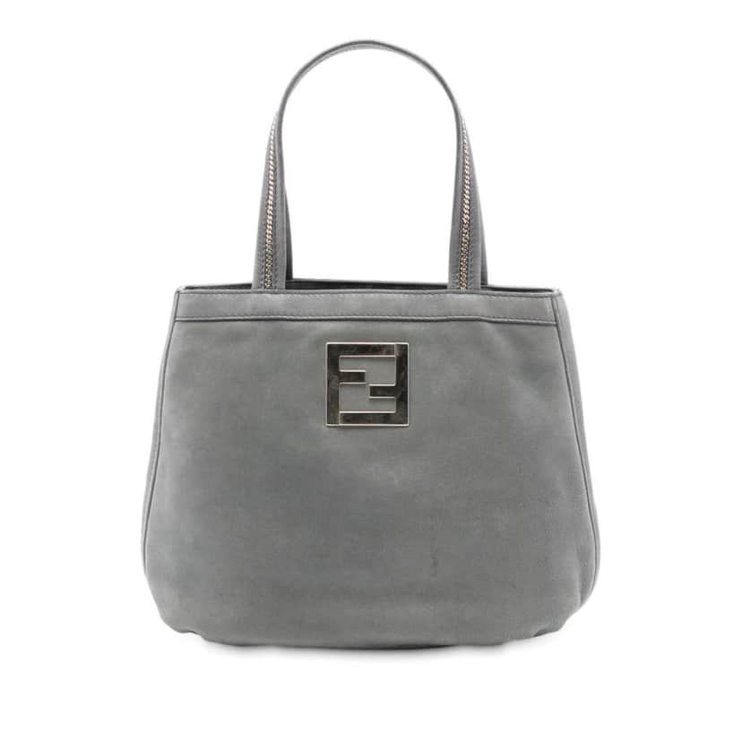 Fendi Nubuck FF Chains Tote Grey Leather Very good condition - Front View