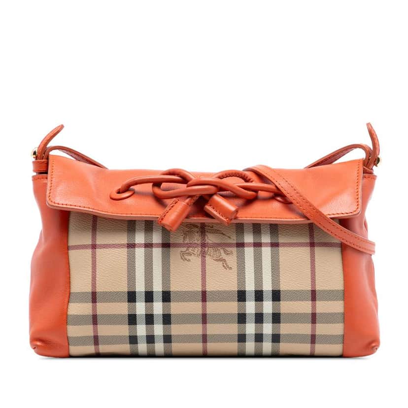 Burberry Haymarket Check Coated Canvas Leah Crossbody Brown Canvas Very good condition - Front View