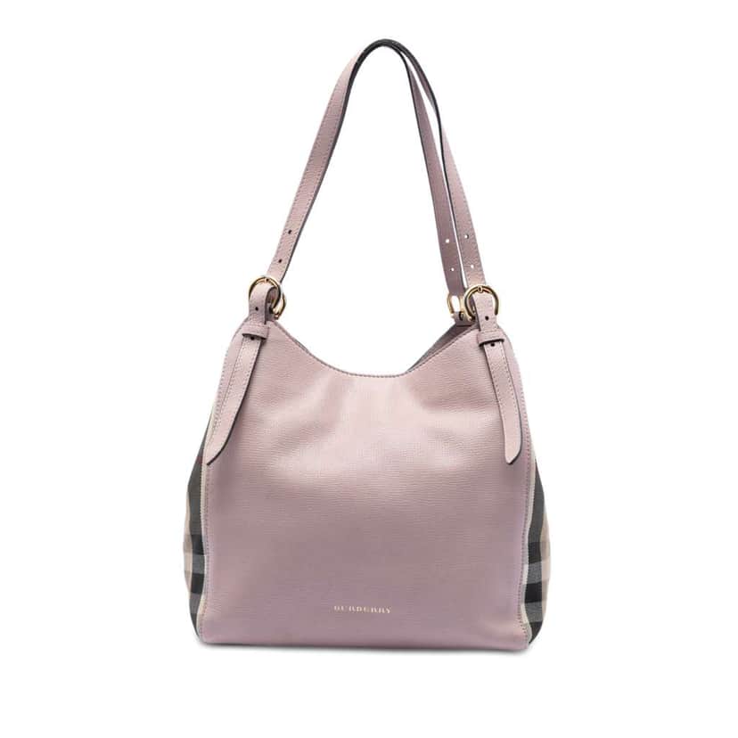 Burberry Small Leather and House Check Canvas Canterbury Tote Pink Leather Very good condition - Front View