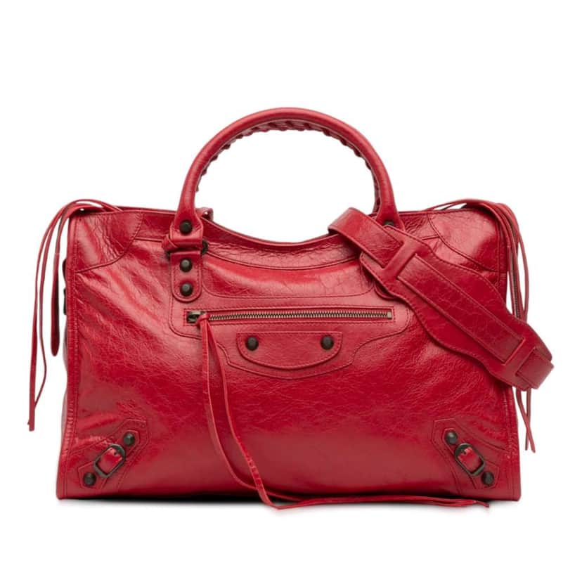 Balenciaga Medium Lambskin Motocross Classic City Satchel Red Leather Good condition - Front View