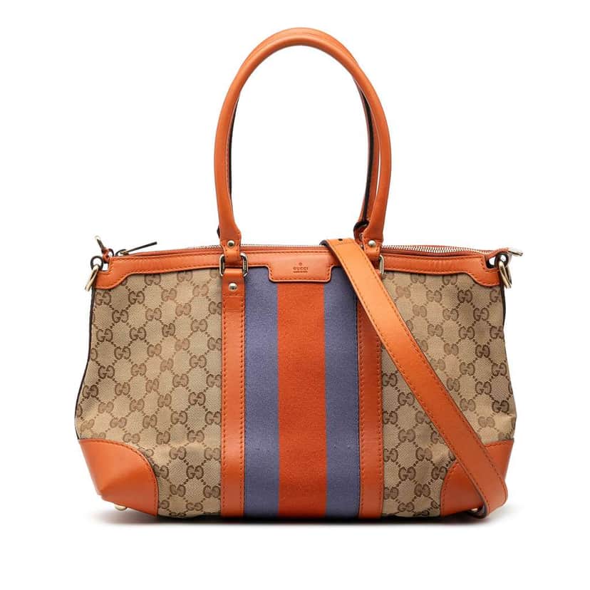 Gucci GG Canvas Web Satchel Brown Canvas Good condition - Front View