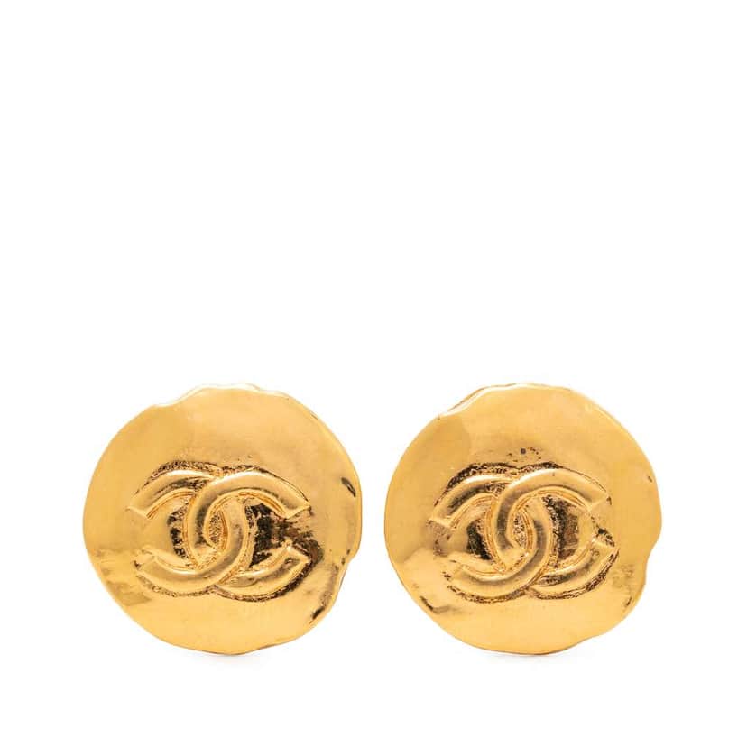 Chanel CC Gold Plated Round Clip On Earrings Gold Metal Very good condition - Front View