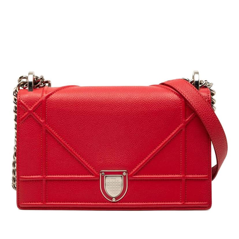 Dior Small Grained Calfskin Diorama Flap Red Leather Good condition - Front View