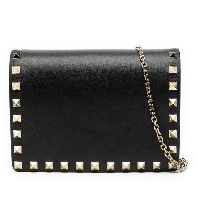 Valentino Leather Rockstud Chain Pouch Black Leather Good condition - Front View