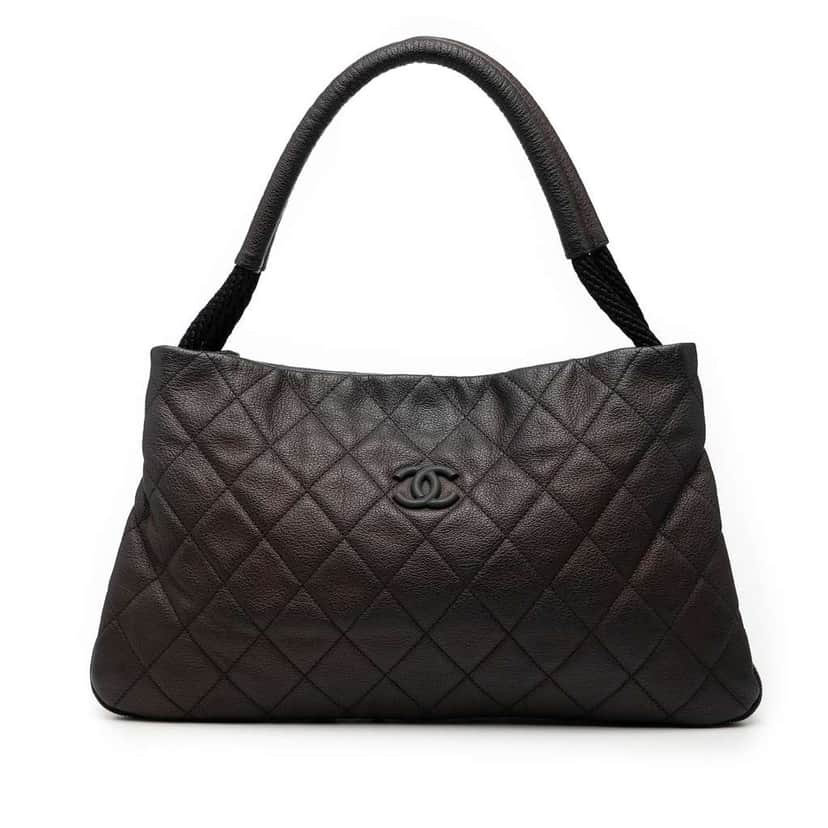 Chanel Medium Quilted Calfskin Yacht Expandable Zip Tote Black Leather Good condition - Front View
