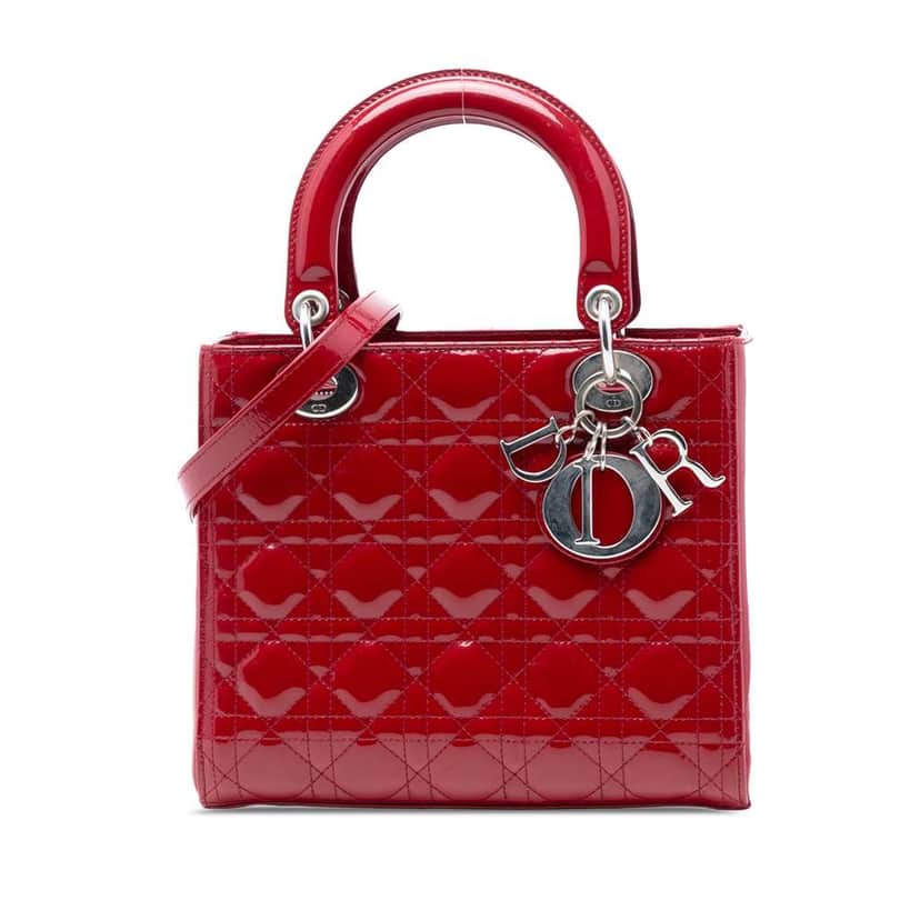 Dior Medium Patent Cannage Lady Dior Red Leather Very good condition - Front View