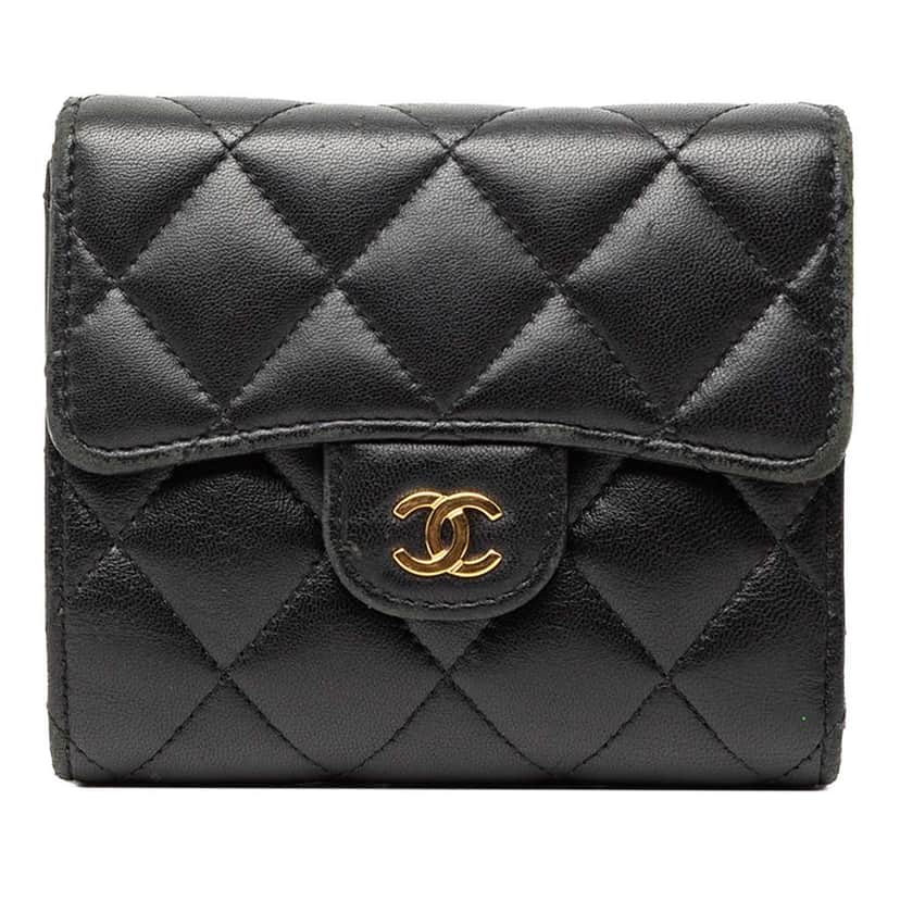 Chanel Classic Lambskin Small Flap Wallet Black Leather Very good condition - Front View