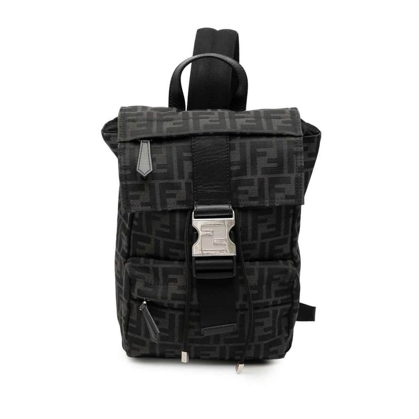 Fendi Small Zucca Canvas Fendiness Backpack Black Canvas Very good condition - Front View