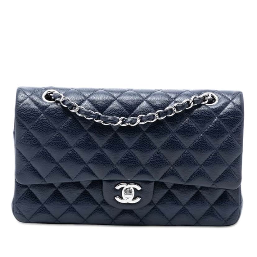 Chanel Medium Classic Caviar Double Flap Blue Leather Good condition - Front View