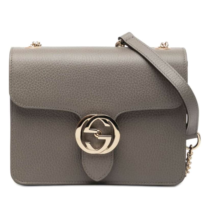 Gucci Small Dollar Calfskin Interlocking G Crossbody Grey Leather Very good condition - Front View