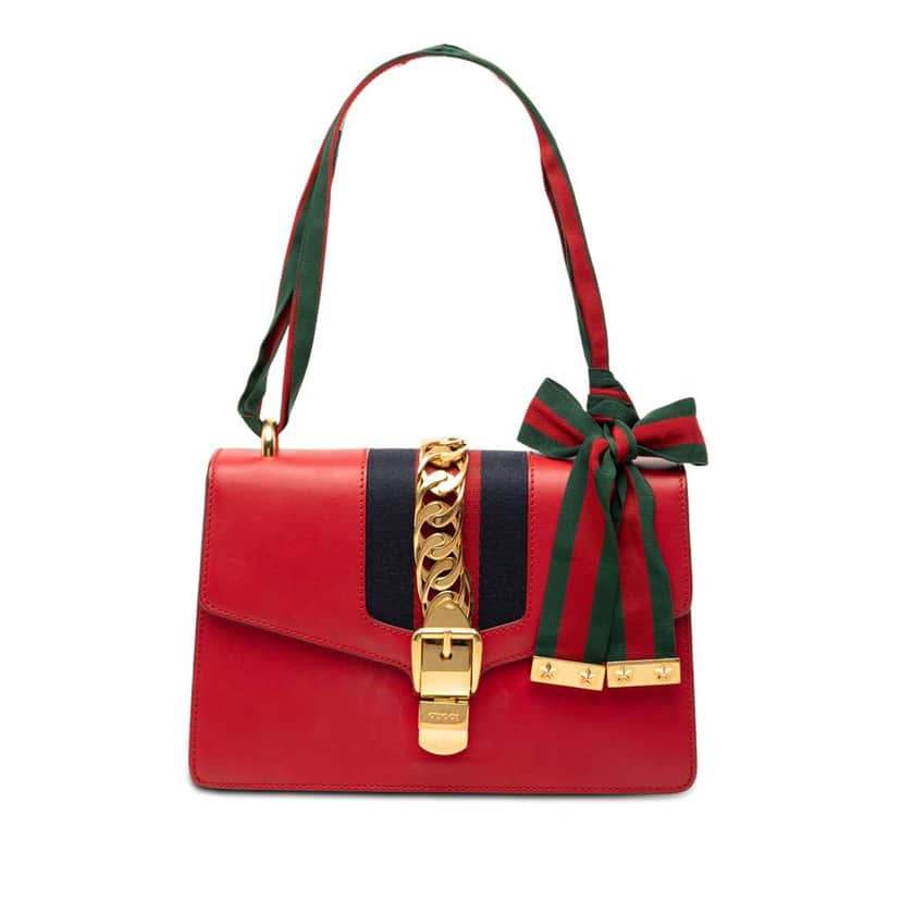 Gucci Small Leather Sylvie Web Satchel Red Leather Very good condition - Front View