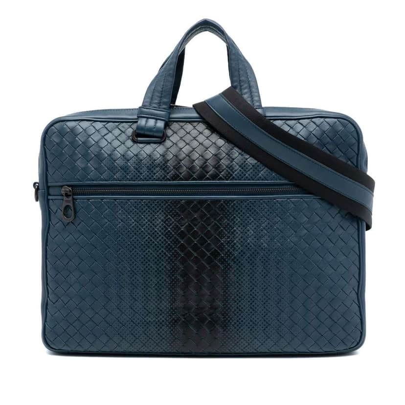 Bottega Veneta Nappa Intrecciato Business Bag Blue Leather Good condition - Front View
