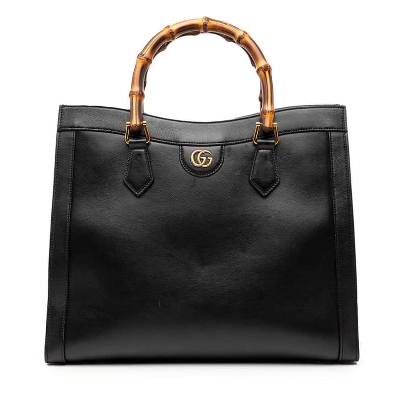 Gucci Medium Bamboo Calfskin Diana Tote Black Leather Very good condition - Front View