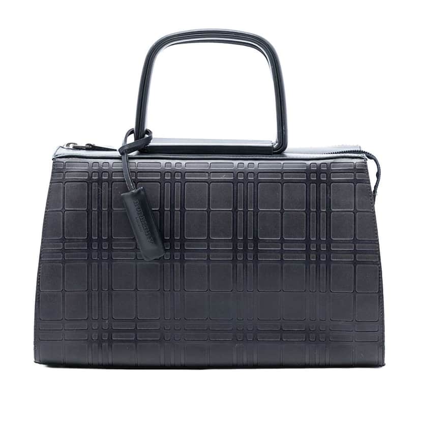 Burberry House Check Embossed Leather Handbag Blue Leather Very good condition - Front View