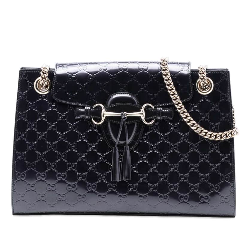 Gucci Large Guccissima Patent Emily Shoulder Bag Purple Leather Good condition - Front View