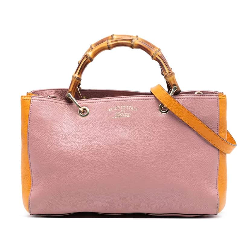 Gucci Medium Bicolor Calfskin Bamboo Shopper Satchel Pink Leather Very good condition - Front View