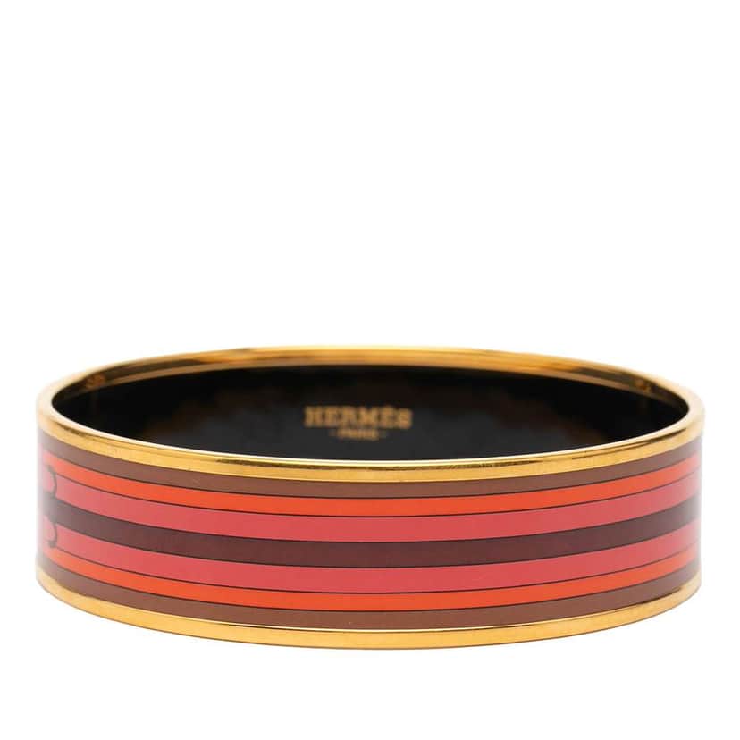 Hermès Wide Printed Enamel Bangle 65 Brown Very good condition - Front View