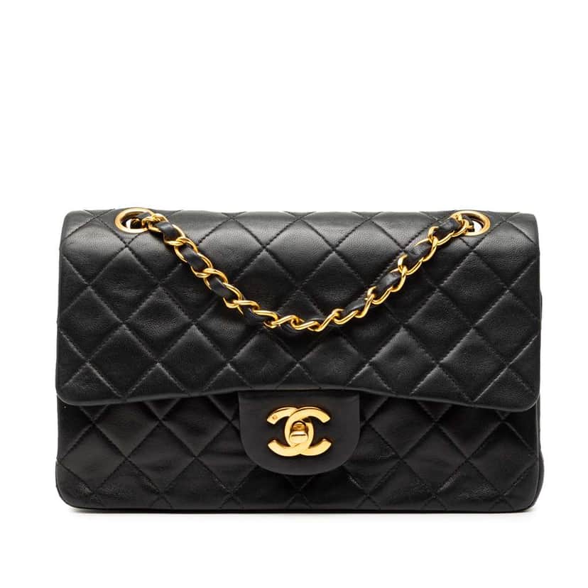 Chanel Small Classic Lambskin Double Flap Black Leather Good condition - Front View