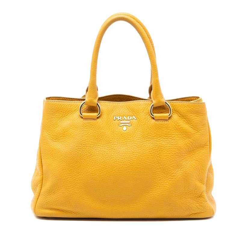 Prada Vitello Daino Open Convertible Tote Yellow Leather Very good condition - Front View