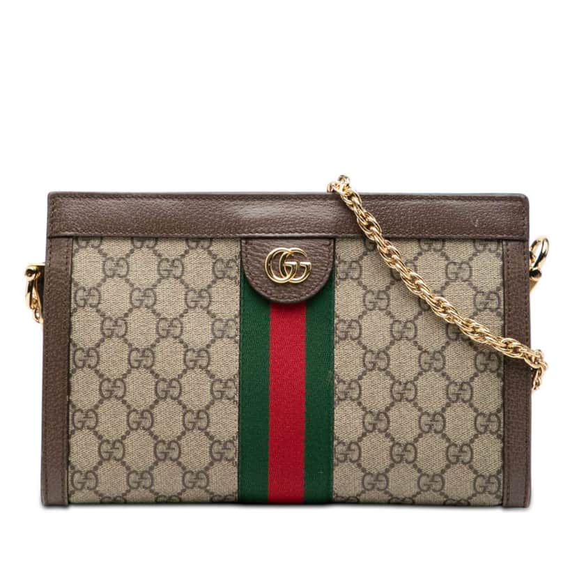 Gucci Small GG Supreme Web Ophidia Chain Crossbody Brown Canvas Good condition - Front View