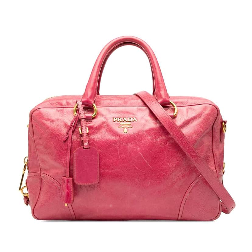 Prada Vitello Shine Bauletto Satchel Pink Leather Good condition - Front View