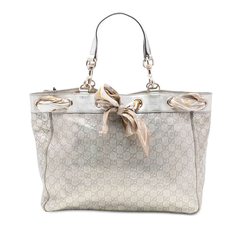 Gucci Large Metallic Guccissima Positano Scarf Tote Silver Leather Good condition - Front View