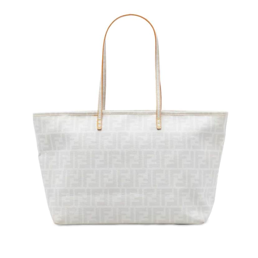 Fendi Medium Zucca Spalmati Roll Tote White Canvas Very good condition - Front View