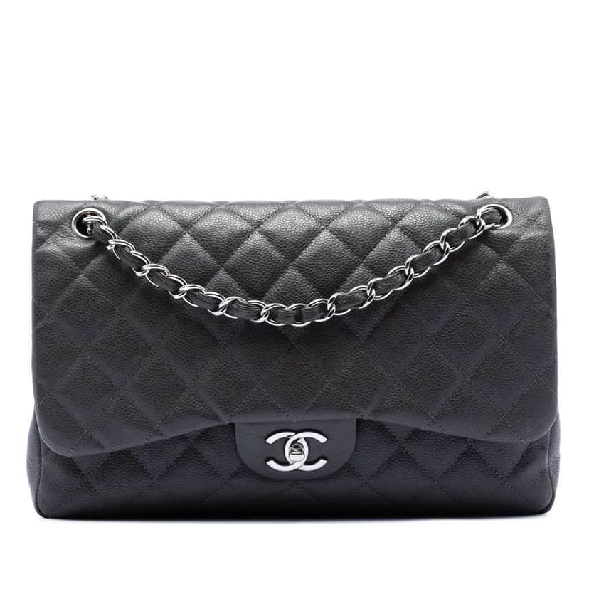 Chanel Jumbo Classic Caviar Double Flap Black Leather Very good condition - Front View