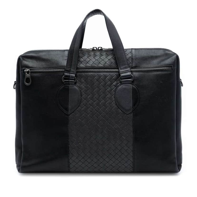 Bottega Veneta Bicolor Nappa Intrecciato Briefcase Black Leather Good condition - Front View