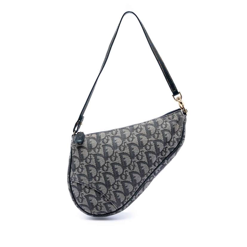 Dior Mini Diorissimo Canvas Saddle Pochette Blue Canvas Good condition - Front View