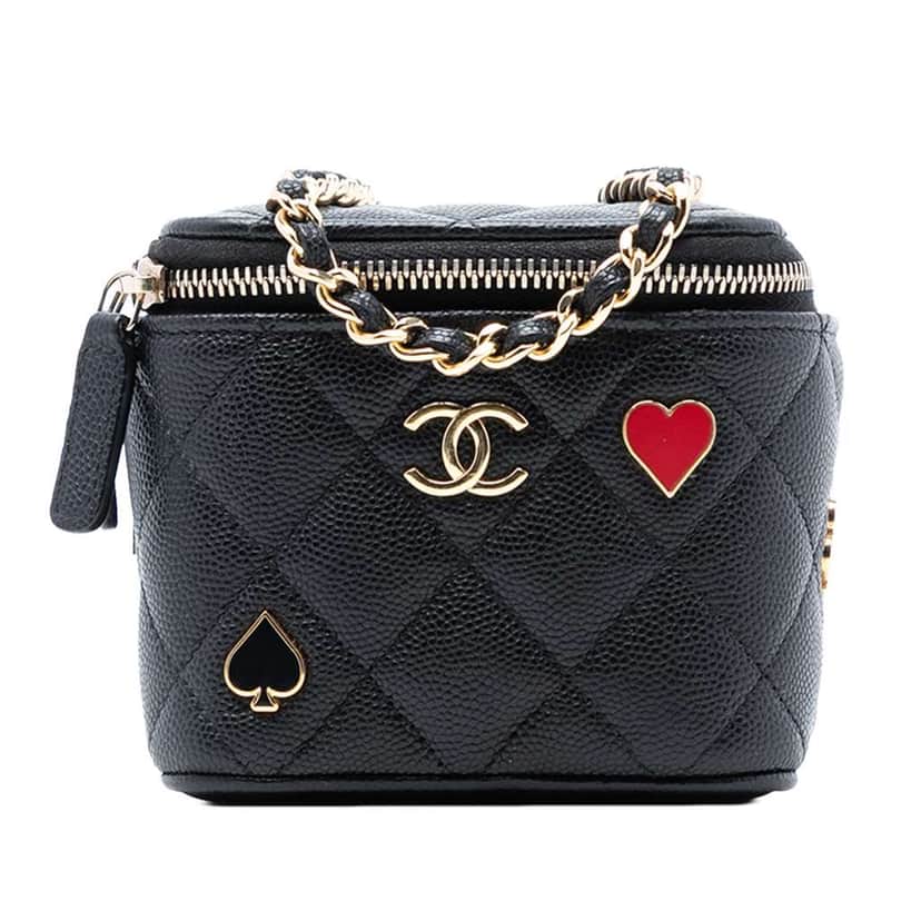 Chanel Mini Quilted Caviar Coco Casino Vanity Case Black Leather Very good condition - Front View