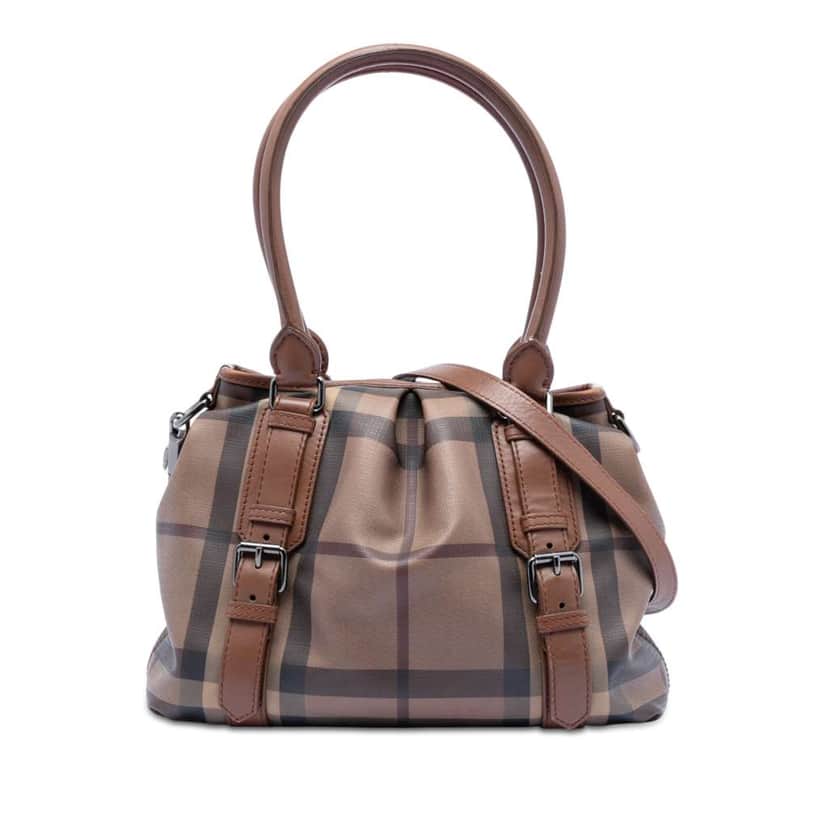 Burberry Smoke Check Coated Canvas Northfield Satchel Brown Canvas Very good condition - Front View