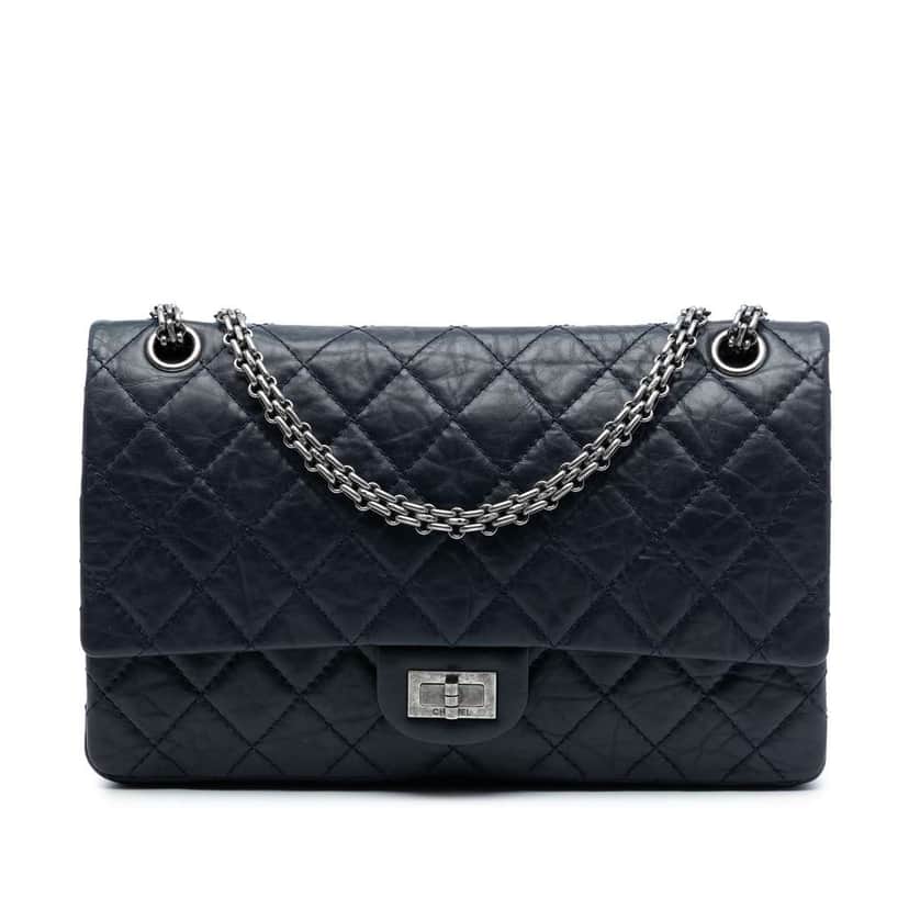 Chanel Quilted Aged Calfskin Reissue 2.55 Double Flap 226 Blue Leather Good condition - Front View