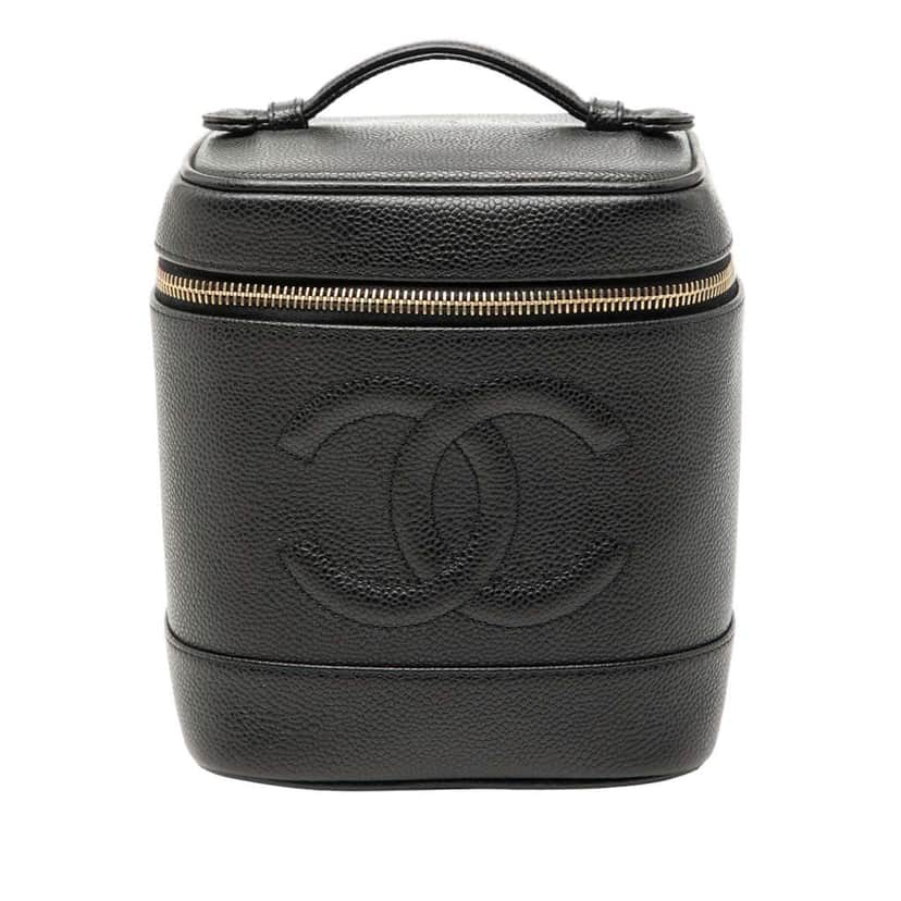 Chanel CC Caviar Vanity Bag Black Leather Good condition - Front View