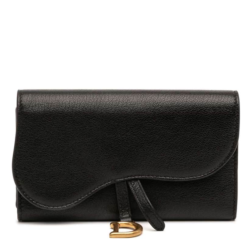 Dior Goatskin Saddle Long Wallet Black Leather Very good condition - Front View