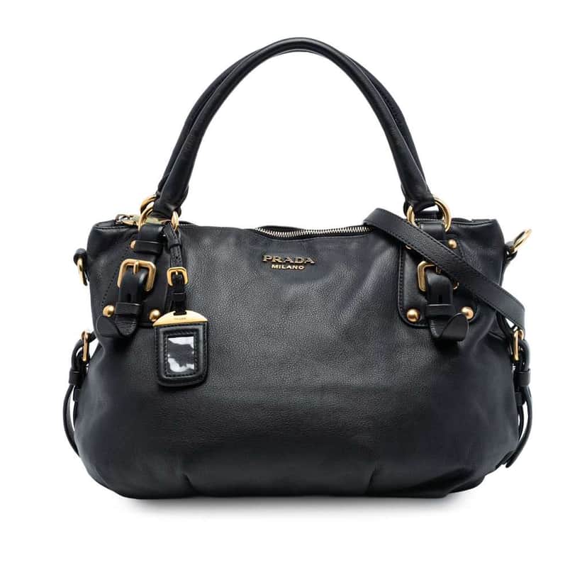 Prada Soft Calfskin Satchel Black Leather Fair condition - Front View