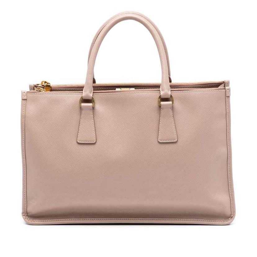 Prada Saffiano Lux Double Zip Frame Tote Brown Leather Very good condition - Front View