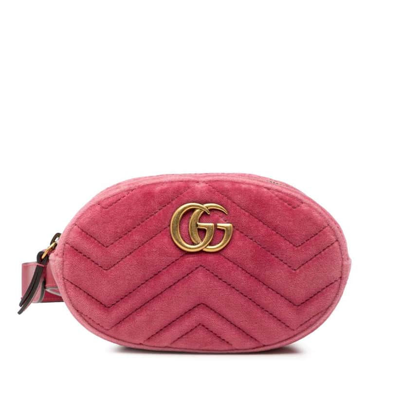 Gucci GG Marmont Matelasse Velvet Belt Bag Pink Velvet Very good condition - Front View