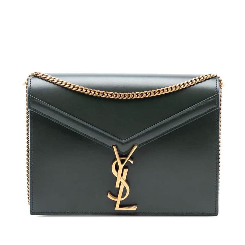 Saint Laurent Smooth Calfskin Monogram Cassandra Clasp Bag Green Leather Very good condition - Front View