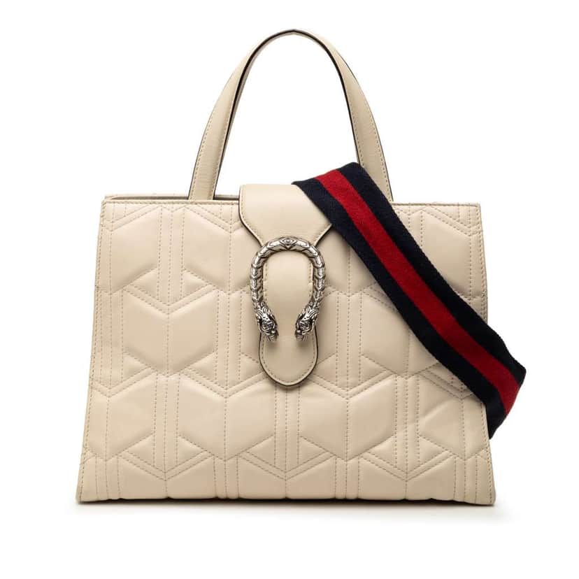 Gucci Quilted Leather Dionysus Web Satchel White Leather Very good condition - Front View