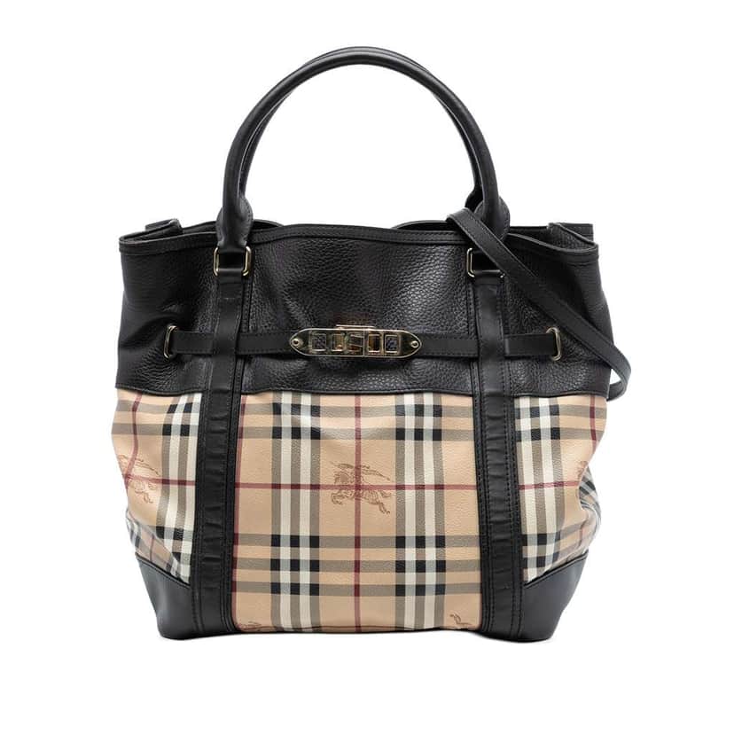 Burberry Haymarket Check Coated Canvas Satchel Brown Canvas Good condition - Front View