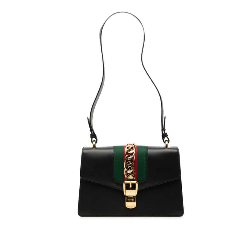 Gucci Small Leather Web Sylvie Satchel Black Leather Good condition - Front View