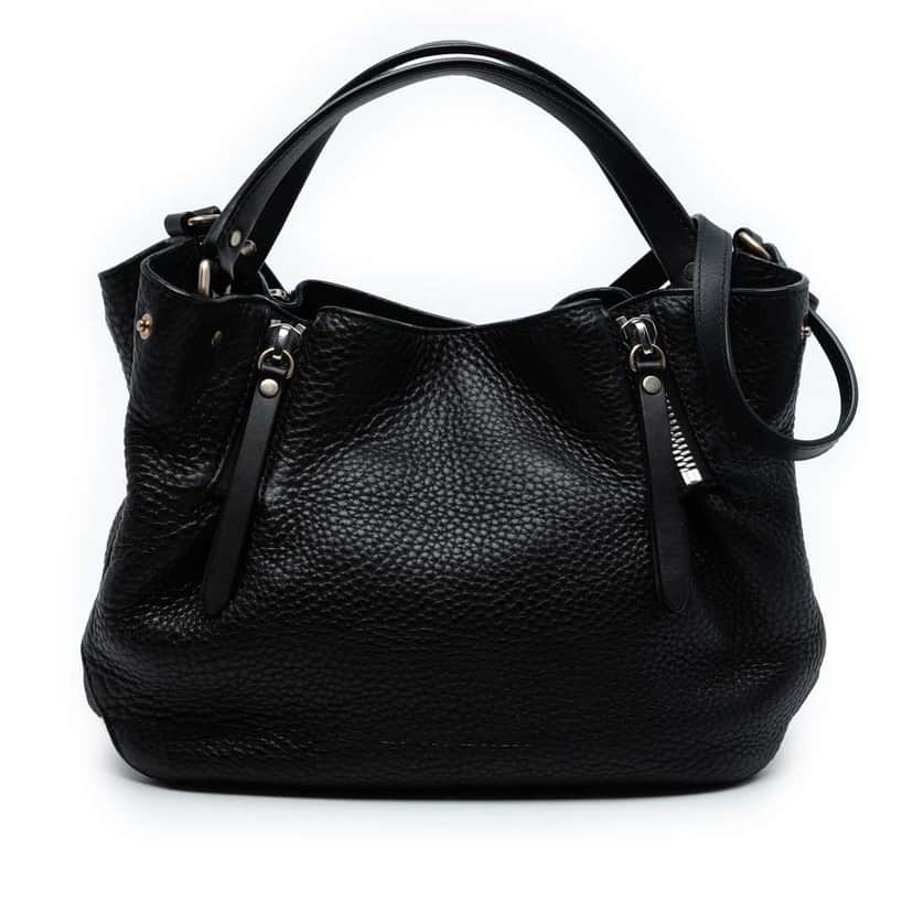 Burberry Small Leather and House Check Canvas Maidstone Satchel Black Leather Good condition - Front View